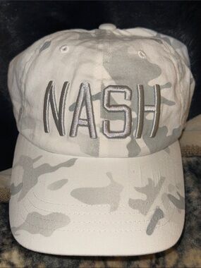 NASH Embroidered Camo Baseball Cap Hat- Light Gray & White Adjustable